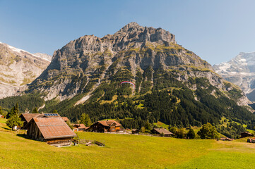 Grindelwald, Schreckhorn, Pfingstegg, Mettenberg, Unterer Grindelwaldgletscher, Alpen, Berner Oberland, Wanderweg,  Bergwiesen, Landwirtschaft, Bergdorf,  Sommer, Schweiz