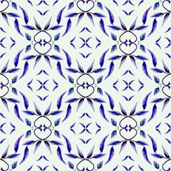 Purple and violet leaves watercolor ornamental pattern. Hand drawn illustration