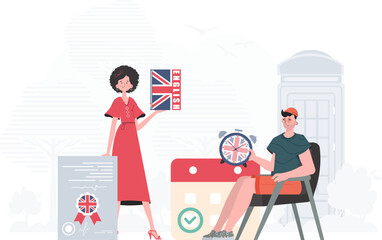 English language team. The concept of learning English. Trendy cartoon style. Illustration in vector.