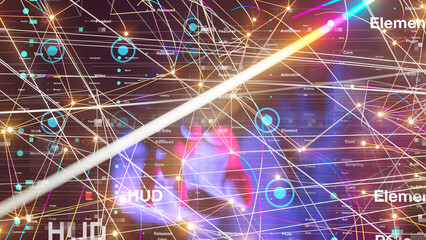 Neural network 3D illustration. Big data and cybersecurity