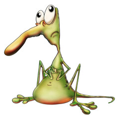 Cartoon funny nosy chameleon on a white background