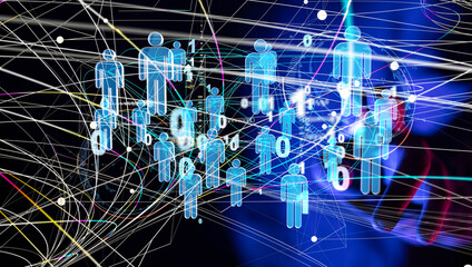 Abstract technology group and data 3d