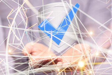 shield protection concept holding in hand digital