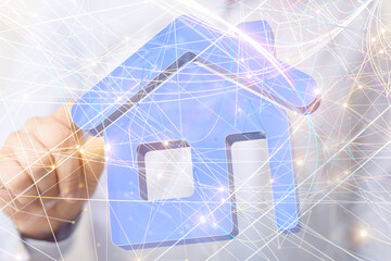 home choice Big data and artificial intelligence concept. Machine learning and cyber mind domination