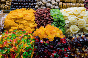 Istanbul, Turkey 2022. View of market shelf with sweet deserts