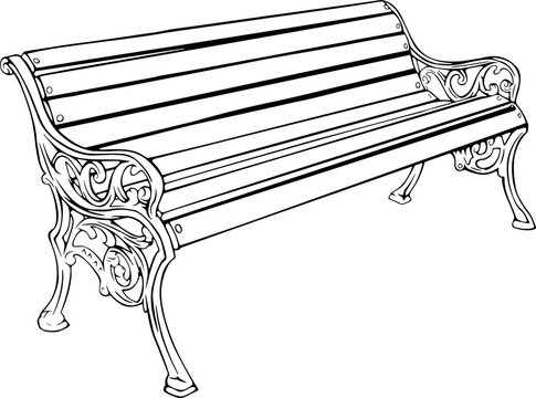recommend clip art: Old Bench from Copenhagen, Black hand drawn vector illustration, with abstract lines and curves, isolated against white background, ¥