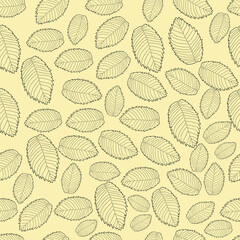 Seamless pattern contour rosehip leaves