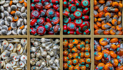 ISTANBUL TURKEY, January 2022. Different souvenirs at the Grand Bazaar.