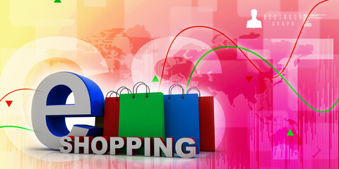 3d rendering e-shopping concept, shopping bag with online shopping