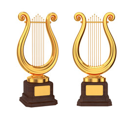 Set of golden lyre trophies on a white background, 3d render