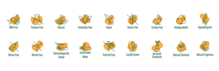 gmo, no paraben, natural, no pesticides, vegan, gluten free, cruelty free, biodegradable, organic, natural fragrance, silicon , nitrate, toxic, palm oil free, local grown, no harsh chemicals