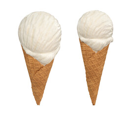 White ice cream in a waffle cone set of two types, 3d render