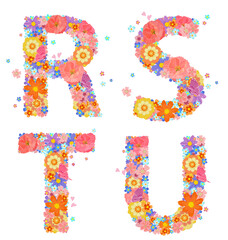 cheerful floral font alphabet with perching butterflies and flyi