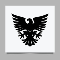 Vector illustration of a black eagle on white paper which is perfect for logos, business cards, emblems and icons