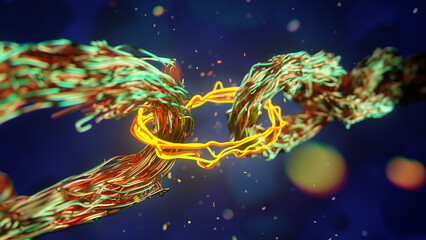 Fototapeta premium Blockchain digital chain, beautiful abstract copper coil wiring . 3d rendering.