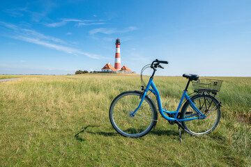 Bicycle tour to the Westerheversand lighthouse, Westerhever, Schleswig-Holstein, Germany