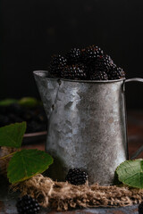 Fototapeta na wymiar Fresh blackberries in a metal cup
