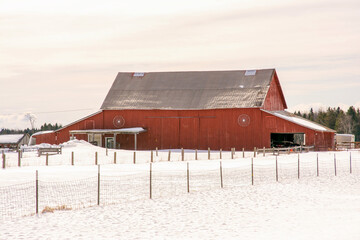 red barn in winter