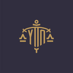 Monogram YN logo for legal firm with geometric scale and sword style - obrazy, fototapety, plakaty