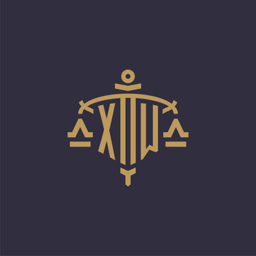 Monogram XW logo for legal firm with geometric scale and sword style