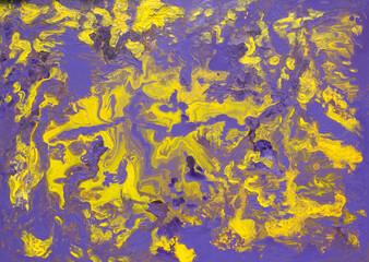 Abstract fluid art acrylic painting violet and yellow