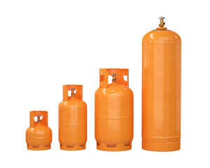 A set of gas cylinders from small to large orange, 3d render