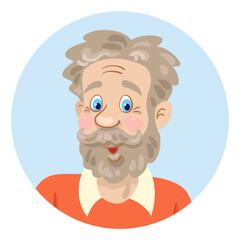 Portrait of a man with a beard and mustache. Avatar icon in a circle. Isolated on white background. Flat style. Vector illustration.