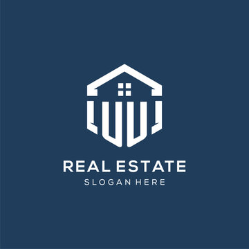 Letter UU logo for real estate with hexagon style