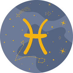 Pisces horoscope sign. element of astrology zodiac. Esoteric symbol with a constellation of stars