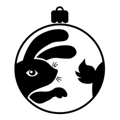 Christmas ball with a silhouette of a hare. Template for cutting, printing on a t-shirt, logo, greeting card for 2023