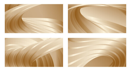 Gradient waves with silk gold glitter. Set of 4 abstract designs for cover, banner, background