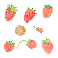 set of strawberries on a white background. Juicy summer berries