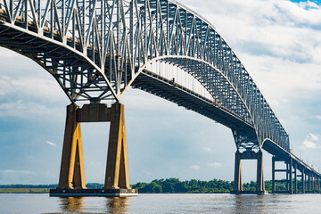 Francis Scott Key Bridge - steel arch continuous through truss bridge over Patapsco River and outer...
