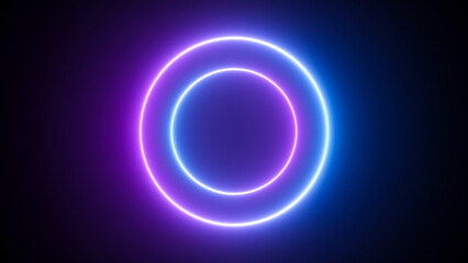 Background with a neon circle that glows blue and pink - 3D rendering