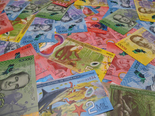 The currency of the world. Different countries and denominations. Paper money background