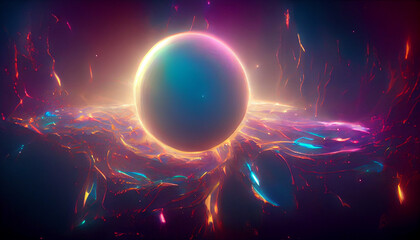 3D render massive cosmic portal with holographic color, Beautiful HD wallpaper. - obrazy, fototapety, plakaty
