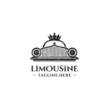 limousine car and crown illustration for luxury limousine rental business logo