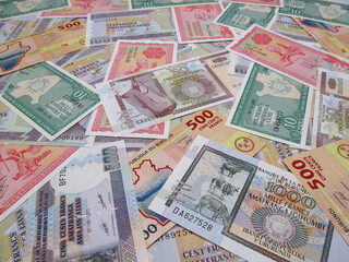 Fototapeta na wymiar The currency of the world. Different countries and denominations. Paper money background
