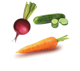 Beetroot, Carrot and cucumber illustration transparent
