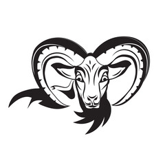 Single color Black and white Horny Goat Illustration