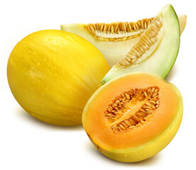 Diferentes tipos de melões em fundo branco