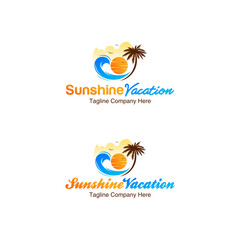 illustration of waves and sun in the afternoon for beach tourism logo