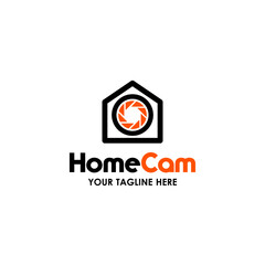 camera lens and house vector for cctv home security logo