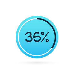 35 percent chart. Vector percentage infographic element. Blue circle isolated icon. Sign for download, growth, progress, business, finance, design
