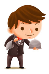 child waiter profession cartoon