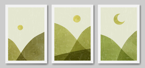 Vector landscape illustrations. Set of hand drawn watercolor artistic posters. 