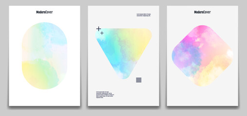 Watercolor splash. Modern design. Set of brochure, poster, banner. Vector abstract illustration.