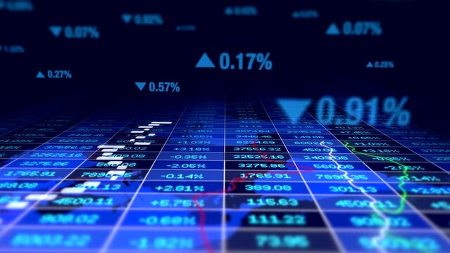 3D rendering of stock market charts with decreasing and increasing numbers