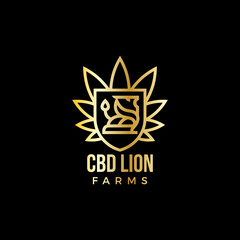 Exclusive Logo gold Lion for Cannabis Farm, with line art style