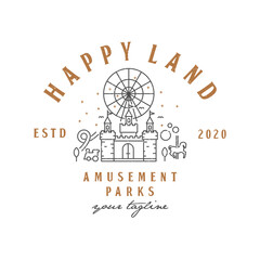 Line art illustration of amusement park logo Premium Vector